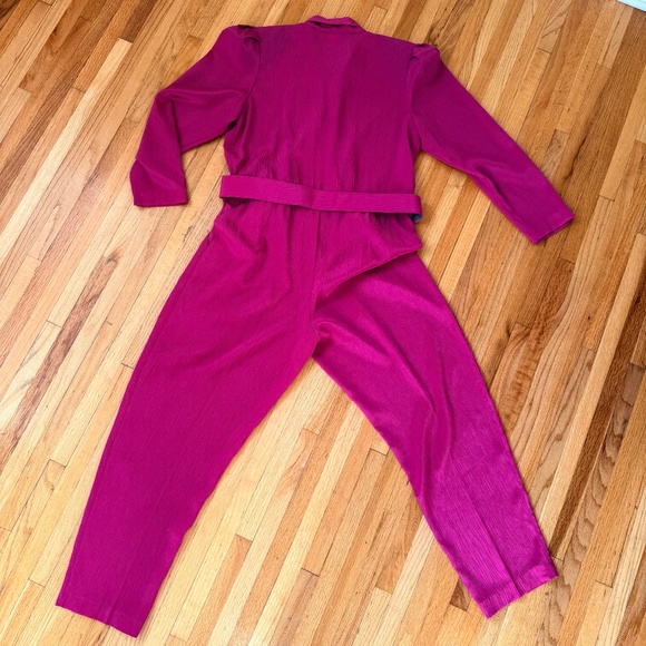 Hot Pink Vintage 80s Belted Jumpsuit - Picture 3 of 10